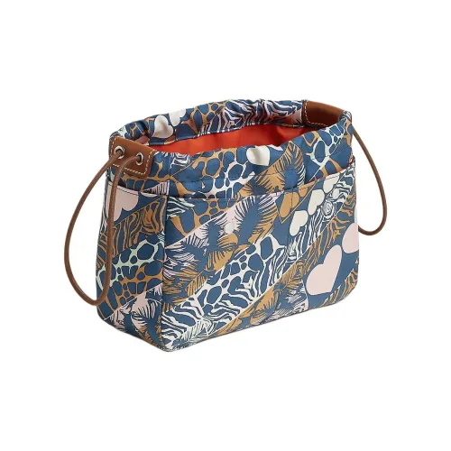 HERMES Fourbi Шелк Клатч Женский Темно-синий Пузырьковый зеленый Свет Рыжевато-коричневый