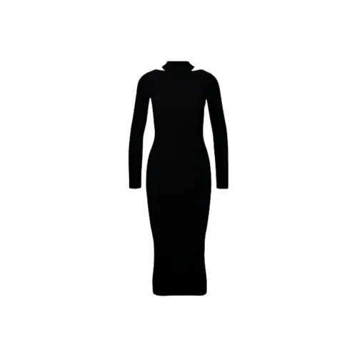 HUGO BOSS Черное Женское Длинное Платье с Рукавами