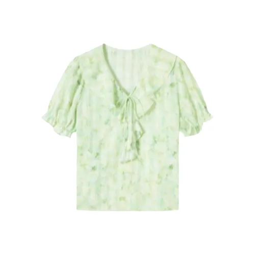 DIALOGUE Белый Розовый Принт Женские Шифоновые Рубашки