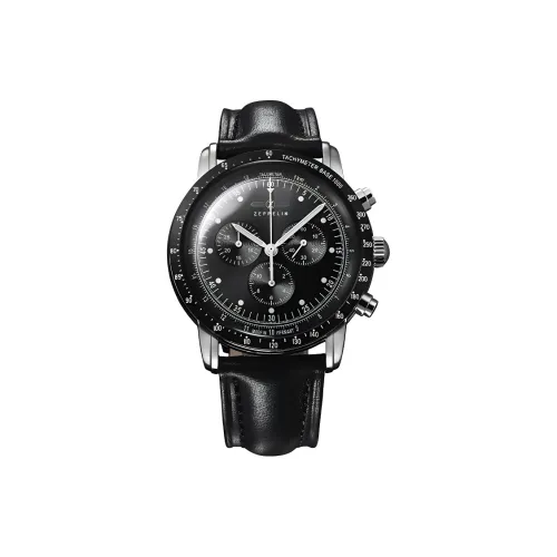 ZEPPELIN Кварцевый механизм Мужские часы Часы 42 мм Черный циферблат Нержавеющая сталь Корпус часов Кожаный ремешок