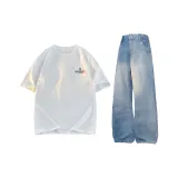 Комплект одежды (Белый топ + Средне-синие штаны)