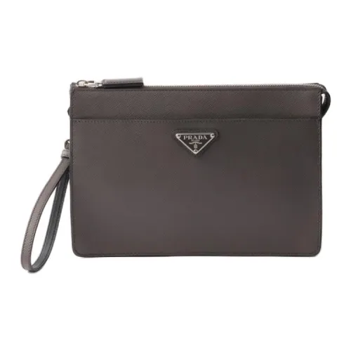 PRADA Saffiano Коровья кожа Клатч Мужской Дымчато-серый