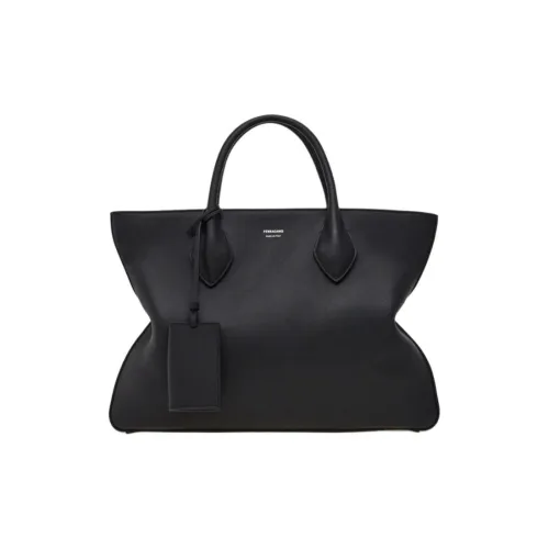 Ferragamo Hammered Текстура Телячья кожа Тоут Сумка Сумка для покупок Сумка через плечо Сумка Мужская Черная