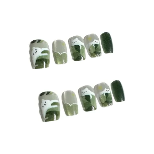 JIXUAN Lazy Кошка Ручной Кошачий глаз False Nail Овал Зеленый Смоки Милый