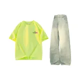 Комплект одежды (Неоново-зеленый топ + Желтые грязные штаны)