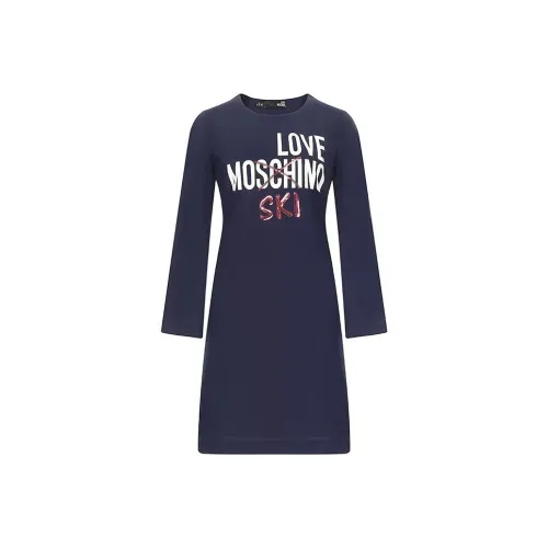 MOSCHINO Y64 Морской синий Женские Длинные Платья с Рукавами