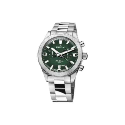 EDOX Кварцевый механизм Мужские часы Часы 40 мм Зеленый циферблат Корпус из нержавеющей стали Ремешок из нержавеющей стали