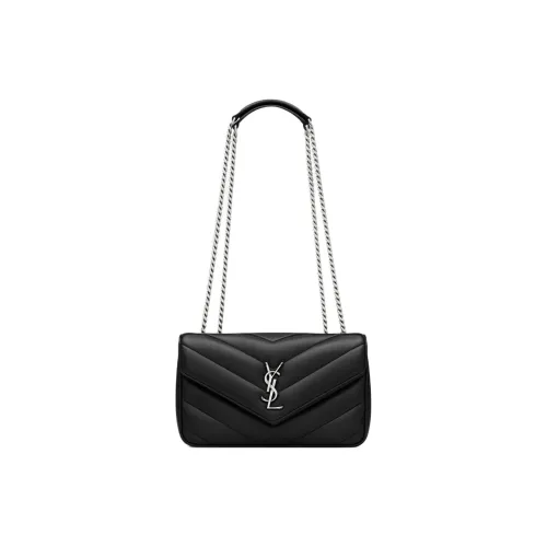 SAINT LAURENT LOULOU Lambskin Плечевая сумка Маленькая Женская Черная