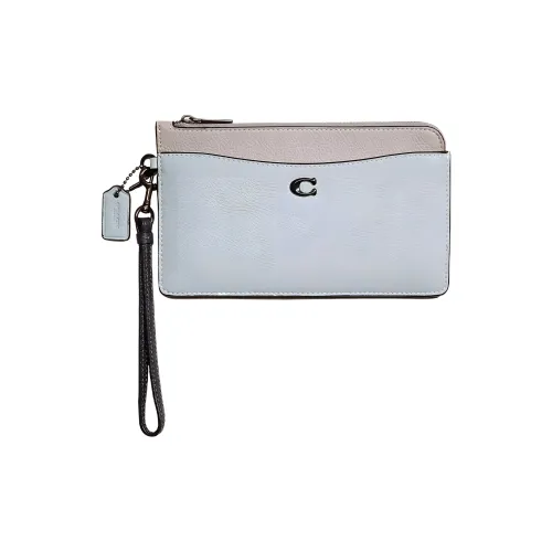 COACH Wristlet Кожа Картхолдер Запястье Сумка Клатч Маленький Женский Олово-Серый Голубино-Серый