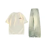 Комплект одежды (Абрикосовый топ + Желтые грязные штаны)