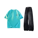 Комплект одежды (Синий топ + Черные и серые штаны)