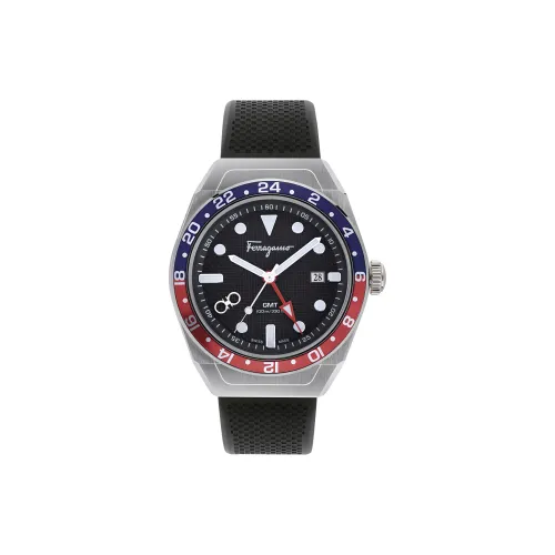 FERRAGAMO Наручные часы Кварцевый механизм Силиконовый ремешок 43 мм Черный циферблат Мужские часы