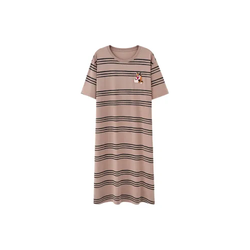 QIAOJIAREN Светлый кофейный с полосами женские ночные сорочки