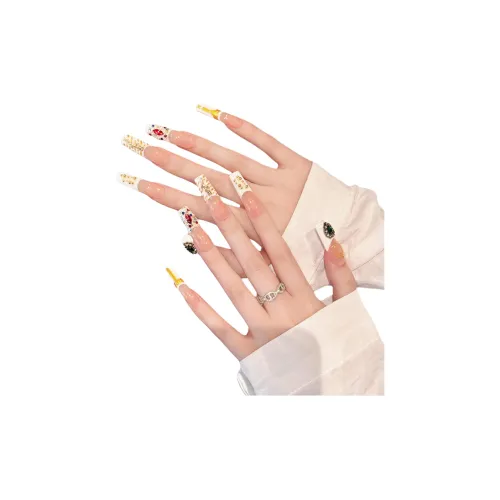 Rui Jin Винтаж Дворцовый стиль False Nail MID Длина Белый Однотонный Блестки 28мм