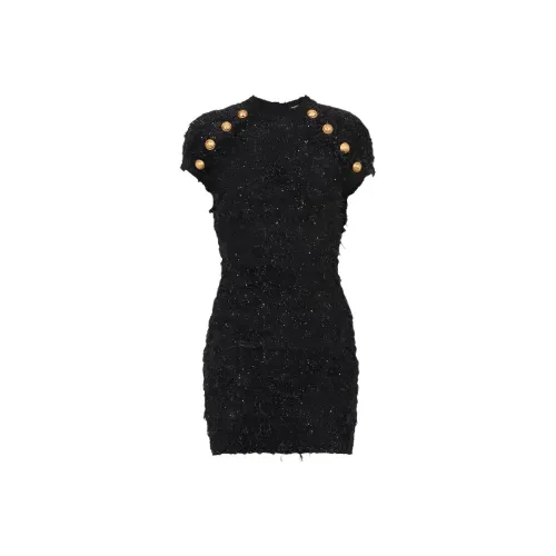 BALMAIN Черное Женское Короткое Платье с Рукавами