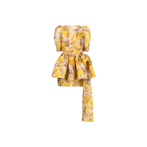 Zimmermann Желтые Женские Короткие Платья с Рукавами