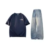 Комплект одежды (Темно-синий топ + Винтажные синие штаны)