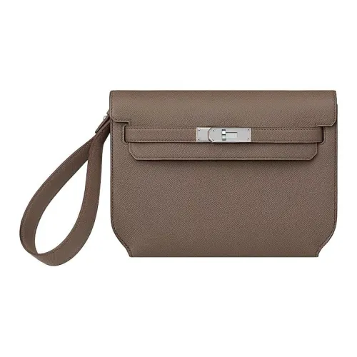 HERMES Kelly Depeches Телячья кожа Клатч Женские 18 этуп слоново-серый