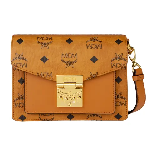 MCM Tracy Visetos Покрытый холст с кожей наппа аккордеонная сумка сумка через плечо мини женская коричневый коньячный