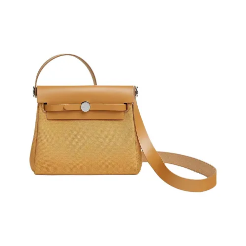 HERMES Herbag Zip Холст с Hunter Коровья кожа Сумка через плечо Сумка на плечо Женская Светло-чайный