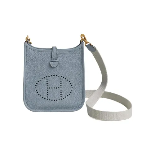 HERMES Evelyne Clemence Bullock Кожа Сумка через плечо Сумка на плечо Женская Лен Синий Жемчужный Серый