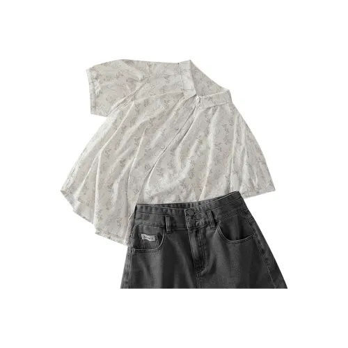 Cypress House Рубашка Женская Серо-Синяя Цветочная