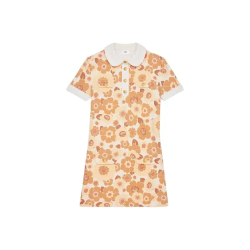 CELINE Короткое платье с короткими рукавами женское оранжевое