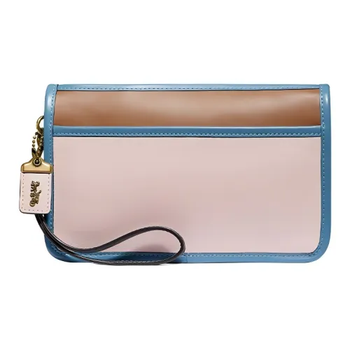 COACH Wristlet Кожа Запястье Сумка Клатч Женские Розово-коричневый