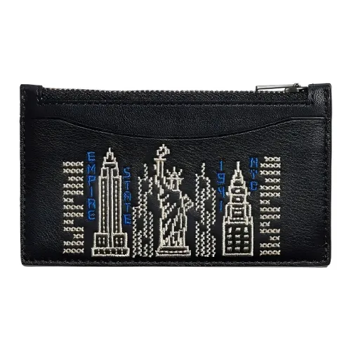 COACH Карточный чехол Утонченный Телячья кожа Клатч Монета Кошелек с держателем для карт Мини Мужской Черный