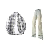Gray Blue Plaid + Yellow Mud Pants  
Серый Синий Клетка + Желтый Грязь Брюки