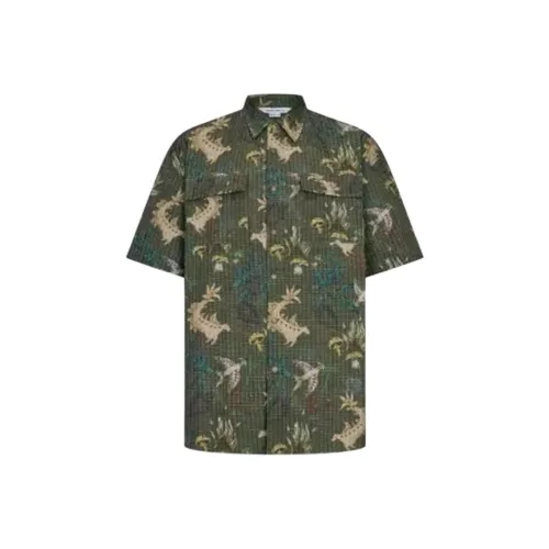 URBAN REVIVO Темно-коричневый Зеленый с принтом Мужские рубашки