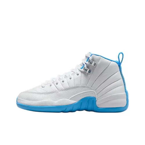 Jordan Air Джордан 12 Противоскользящий устойчивый к истиранию низкий топ детские баскетбольные кроссовки белый синий серебряный