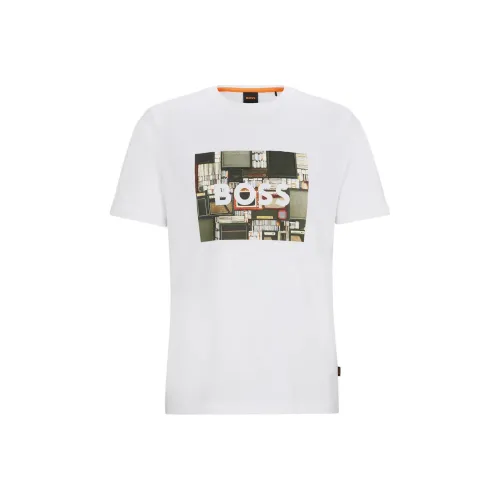 HUGO BOSS Хлопок Джерси Регулярный крой Рубашка с Artwork Сезонной Рубашка Мужская Белая