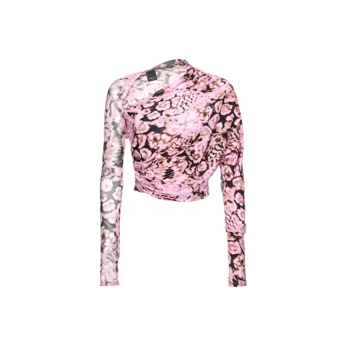 PINKO FW23 Рукав с оборванным плечом T-рубашка Женская Розовый Фиолетовый