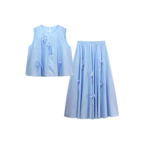 ZWTX STUDIO Комплект с юбкой Женские Кремовый Синий