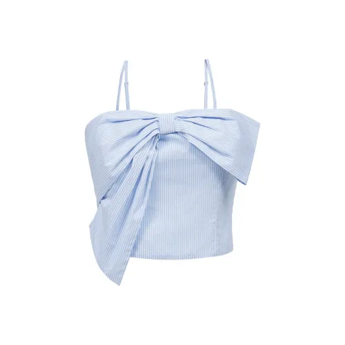 Only H32 Briden Светло-синий Полосы Женские Шифоновые Рубашки