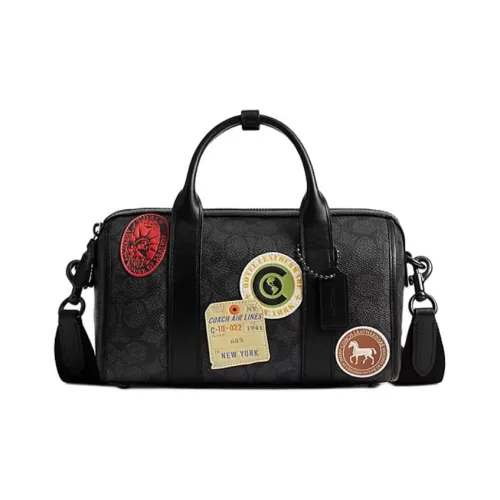 COACH Подпись Покрытый холст Бостон Сумка Сумка через плечо Сумка Маленькая Мужская Черная