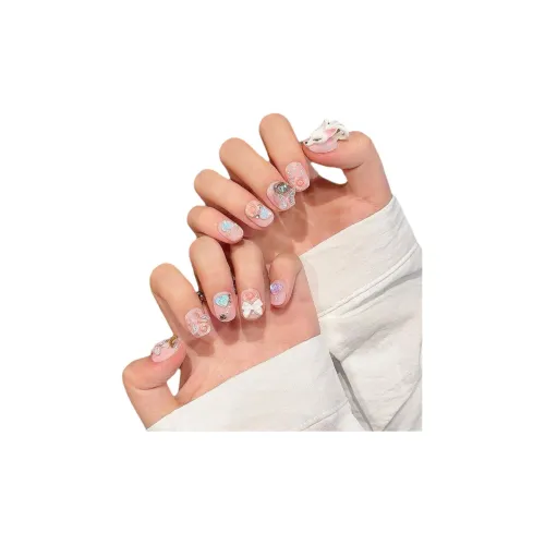 Rui Jin SAKURA Любовь Tale Лиса Кристальный Мягкий Бант Сердце False Nail Короткий Белый Однотонный 16mm