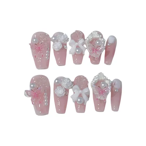 JIXUAN Весна Бабочка Желе Розовый Bridal Эльф False Nail Средний LADDER Розовый Smudge Китайский стиль