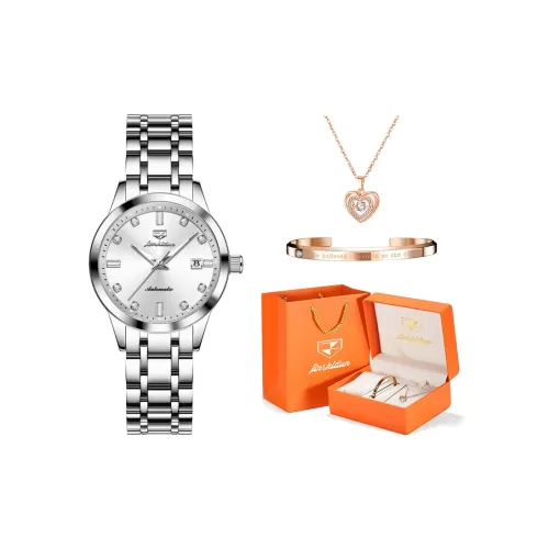 Jin Shi Dun Механический механизм ремешок из нержавеющей стали женские часы белый циферблат