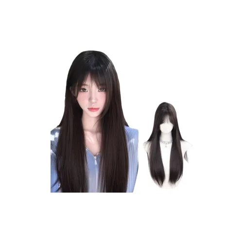 GLUNA Черный длинный Straight Женская парик French Liu Hai