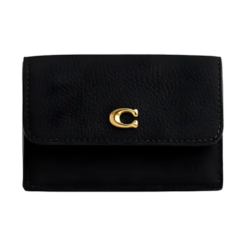 COACH Трехсекционный кошелек из галечной кожи кошелек для монет кошелек женский черный