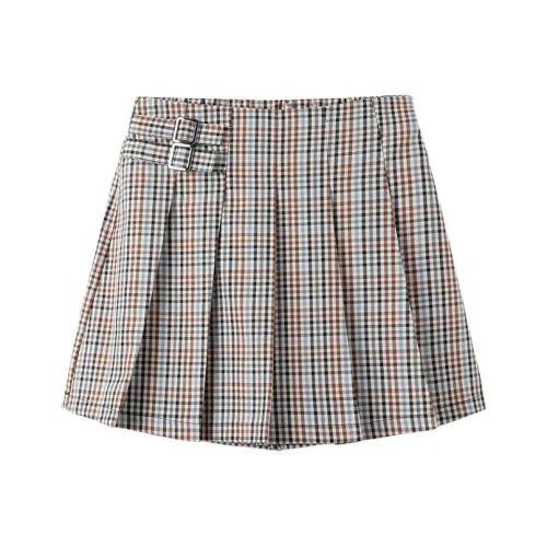 BALABALA Клетка Умеренный Юбка Весна-Осень Подростки Кофейный Тон