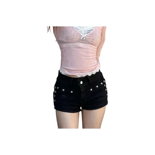 Menglaini Черные Женские Джинсовые Шорты