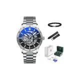 8021 Элегантный Серебряный, Стальной браслет [Высококачественная кожа, коробка + натуральный кожаный ремешок + браслет]