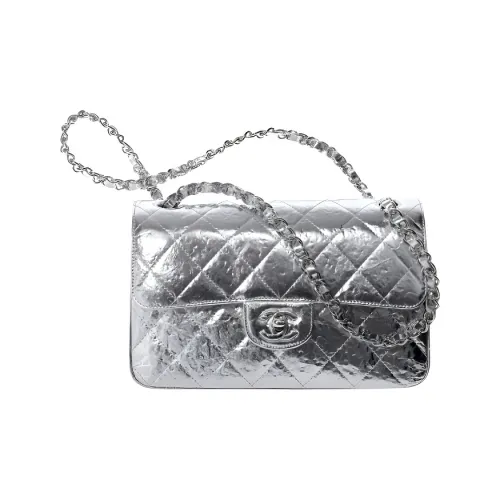 CHANEL Classic Flap CF21K Winter Телячья кожа Сумка через плечо Маленькая Женская Серебряный