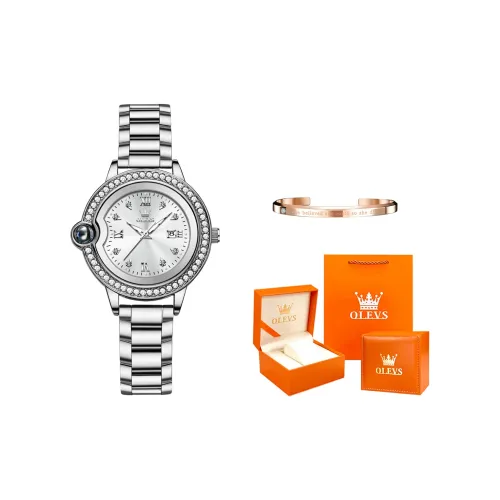 OLEVS Кварцевый механизм нержавеющая сталь ремешок часы женские белый циферблат
