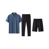 Комплект (Туманно-синий топ + черные шорты + черные штаны)