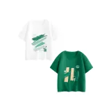 [Мальчики 100% хлопковая футболка] Белый Nubi Зеленый Щетка + Яшма