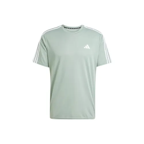 Adidas ESSENTIALS3 Stripes SS25 Платье AEROREADY T Рубашка Мужская Silver Green White
